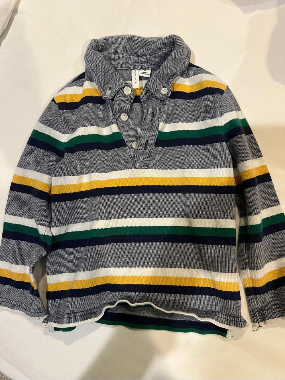 Boys Gray Striped Rugby Polo Top